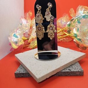 NEW Hamsa Hand Evil Eye Gold Red - 2 Pack Earrings